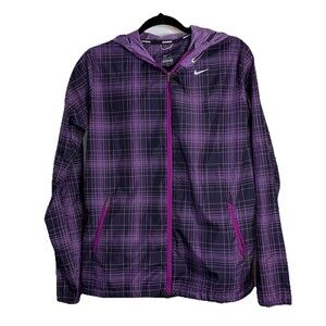 NIKE Plaid Phenom Vapor Hooded Windbreaker Running Jacket Purple Women's Size M